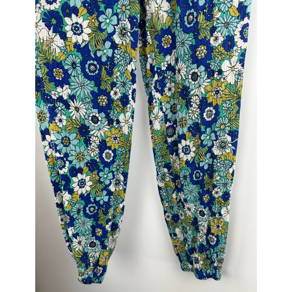 Boden Crinkle Tapered Trousers Blue Floral Pull On Pants Tassel Women's Size 6 - Picture 10 of 16